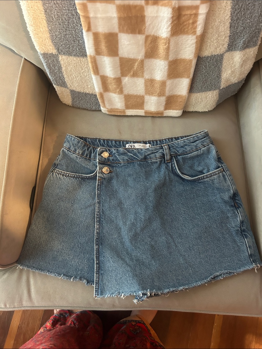 ZARA Light Blue Denim Wrap-Style Mini Skirt shorts